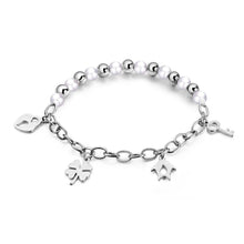 Load image into Gallery viewer, Fashion Simple Key Lock Four-leafed Clover Penguin Pearl Titanium Steel Bracelet - Glamorousky