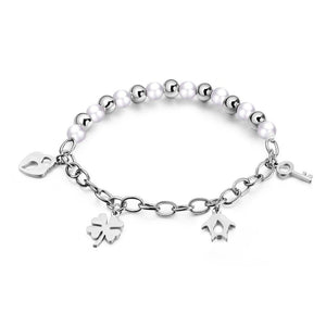 Fashion Simple Key Lock Four-leafed Clover Penguin Pearl Titanium Steel Bracelet - Glamorousky