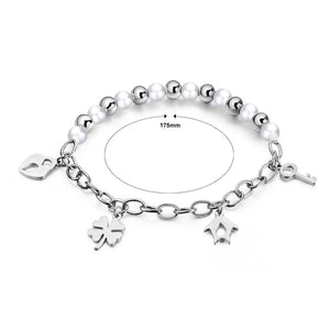 Fashion Simple Key Lock Four-leafed Clover Penguin Pearl Titanium Steel Bracelet - Glamorousky