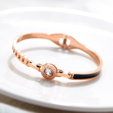 Load image into Gallery viewer, Fashion and Elegant Plated Rose Gold Roman Numeral Geometric Round Bangle with Cubic Zirconia - Glamorousky