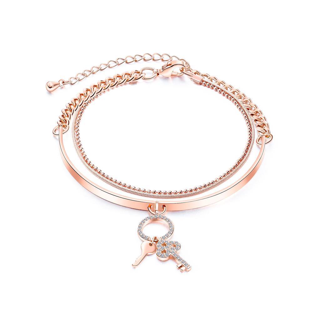 Fashion and Simple Plated Rose Gold Double-layer Bracelet with Cubic Zirconia - Glamorousky
