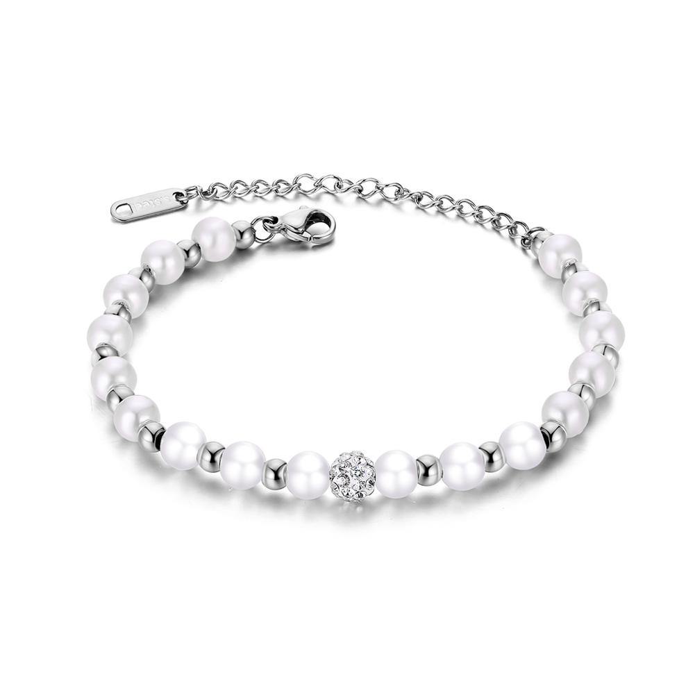 Elegant Fashion Geometric Round Pearl Titanium Steel Bracelet with Cubic Zirconia - Glamorousky
