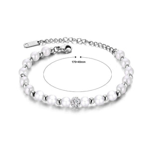 Elegant Fashion Geometric Round Pearl Titanium Steel Bracelet with Cubic Zirconia - Glamorousky