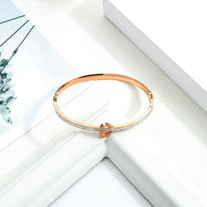 Simple and Sweet Plated Rose Gold Heart-shaped Titanium Steel Bracelet with Cubic Zirconia - Glamorousky