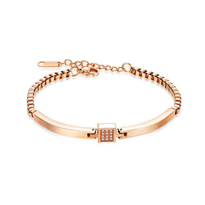 Simple Personality Plated Rose Gold Geometric Square Titanium Steel Bracelet with Cubic Zirconia - Glamorousky