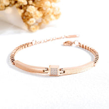Load image into Gallery viewer, Simple Personality Plated Rose Gold Geometric Square Titanium Steel Bracelet with Cubic Zirconia - Glamorousky
