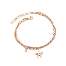 Load image into Gallery viewer, Simple and Elegant Plated Rose Gold Flower Double Titanium Steel Bracelet with Cubic Zirconia - Glamorousky