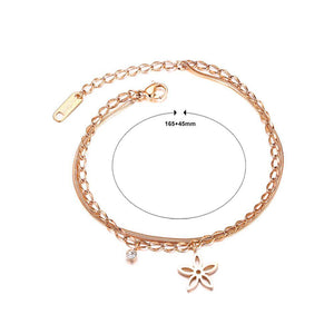 Simple and Elegant Plated Rose Gold Flower Double Titanium Steel Bracelet with Cubic Zirconia - Glamorousky