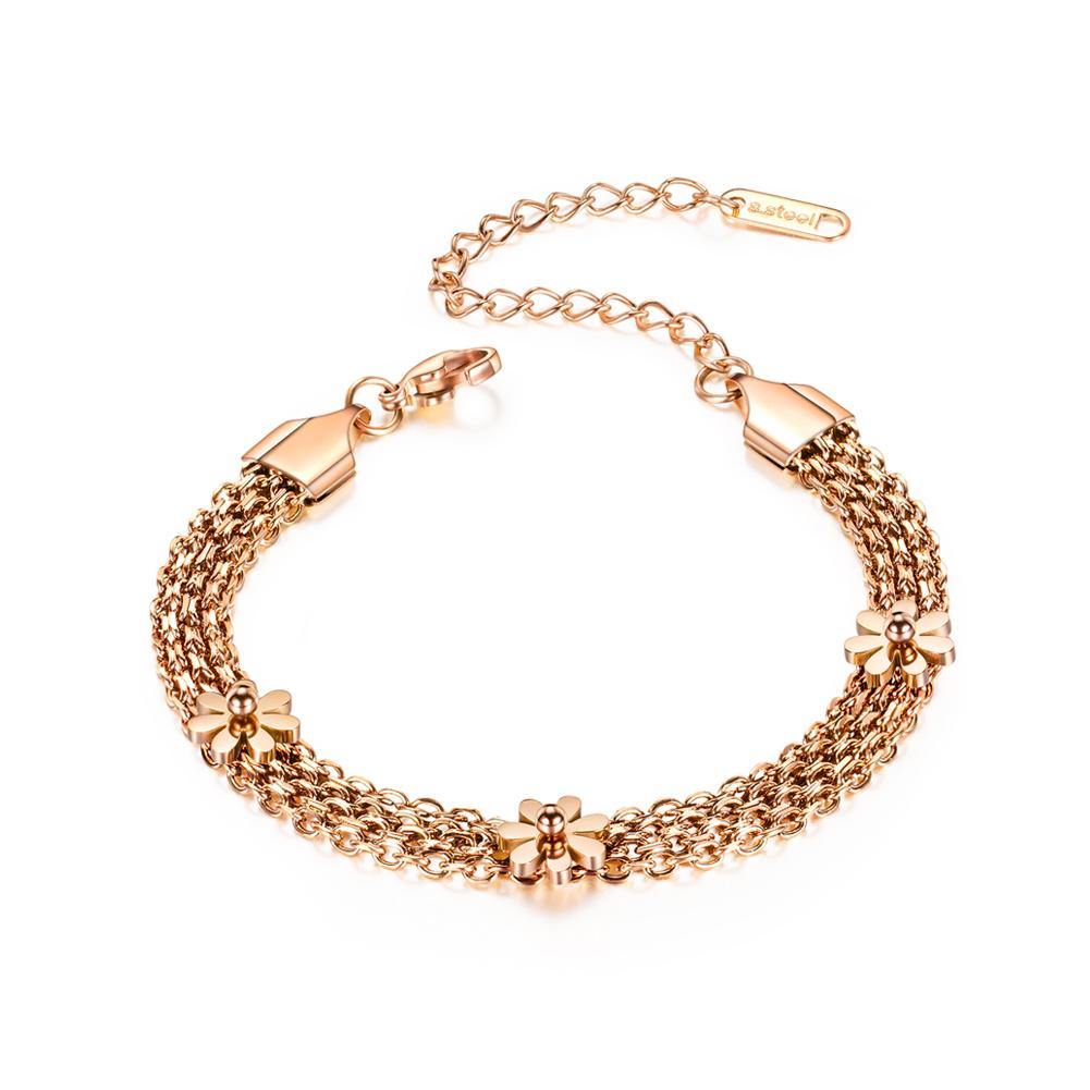 Fashion and Elegant Plated Rose Gold Small Daisy Titanium Steel Multi-layer Bracelet - Glamorousky