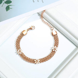 Fashion and Elegant Plated Rose Gold Small Daisy Titanium Steel Multi-layer Bracelet - Glamorousky