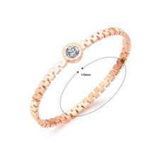 Load image into Gallery viewer, Fashion and Simple Plated Rose Gold Roman Numerals Geometric Round Titanium Steel Bangle with Cubic Zirconia - Glamorousky
