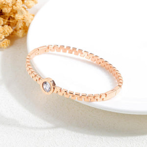 Fashion and Simple Plated Rose Gold Roman Numerals Geometric Round Titanium Steel Bangle with Cubic Zirconia - Glamorousky