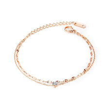 Load image into Gallery viewer, Simple and Fashion Plated Rose Gold Geometric Round Cubic Zirconia Titanium Double-layer Bracelet - Glamorousky