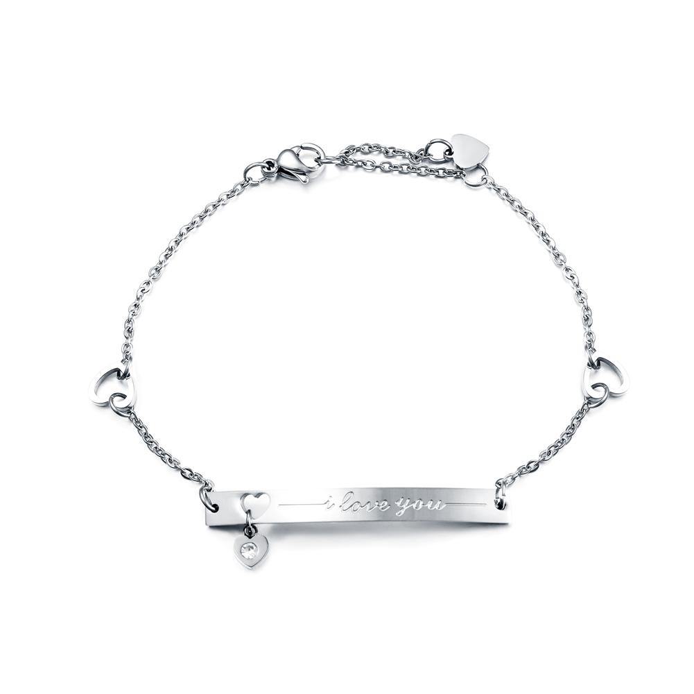 Fashion Simple Geometric Horizontal Hollow Heart Titanium Steel Bracelet with Cubic Zirconia - Glamorousky