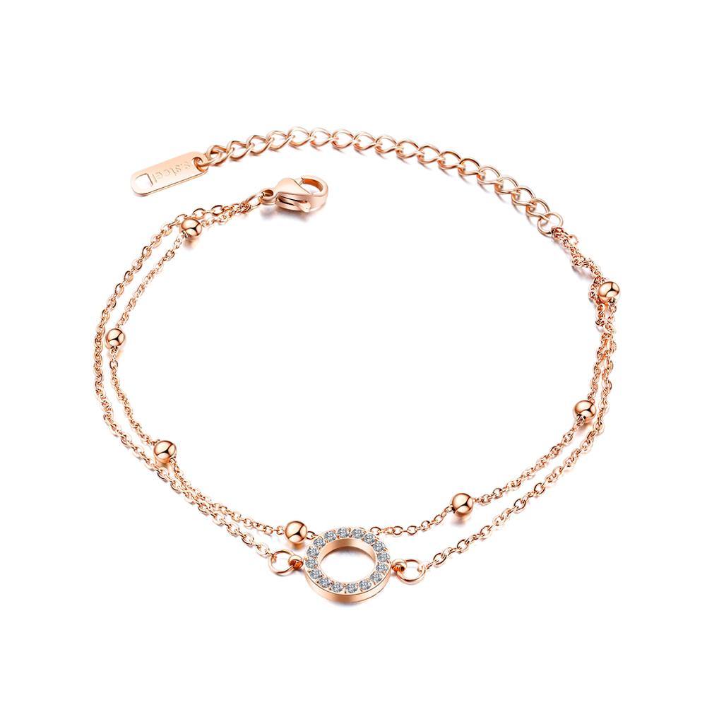 Simple Temperament Plated Rose Gold Geometric Circle Titanium Steel Double-layer Bracelet with Cubic Zirconia - Glamorousky
