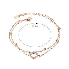 Load image into Gallery viewer, Simple Temperament Plated Rose Gold Geometric Circle Titanium Steel Double-layer Bracelet with Cubic Zirconia - Glamorousky