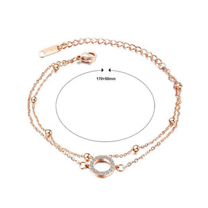 Simple Temperament Plated Rose Gold Geometric Circle Titanium Steel Double-layer Bracelet with Cubic Zirconia - Glamorousky