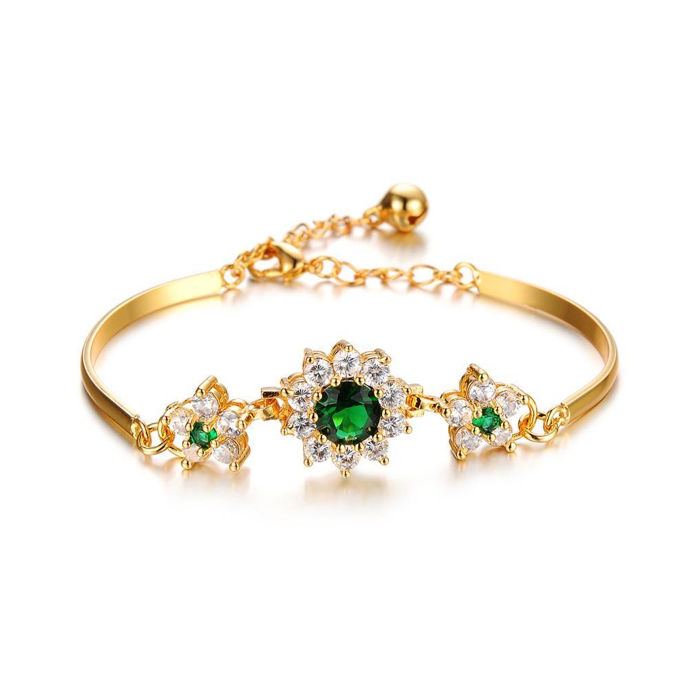 Elegant Fashion Flower Bracelet with Green Cubic Zirconia - Glamorousky