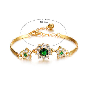 Elegant Fashion Flower Bracelet with Green Cubic Zirconia - Glamorousky