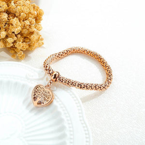 Fashion and Romantic Plated Rose Gold Heart-shaped Tree Of Life Titanium Steel Bracelet with Cubic Zirconia - Glamorousky