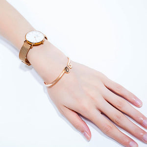 Fashion Creative Plated Rose Gold Tightening Mantra Titanium Steel Bracelet - Glamorousky