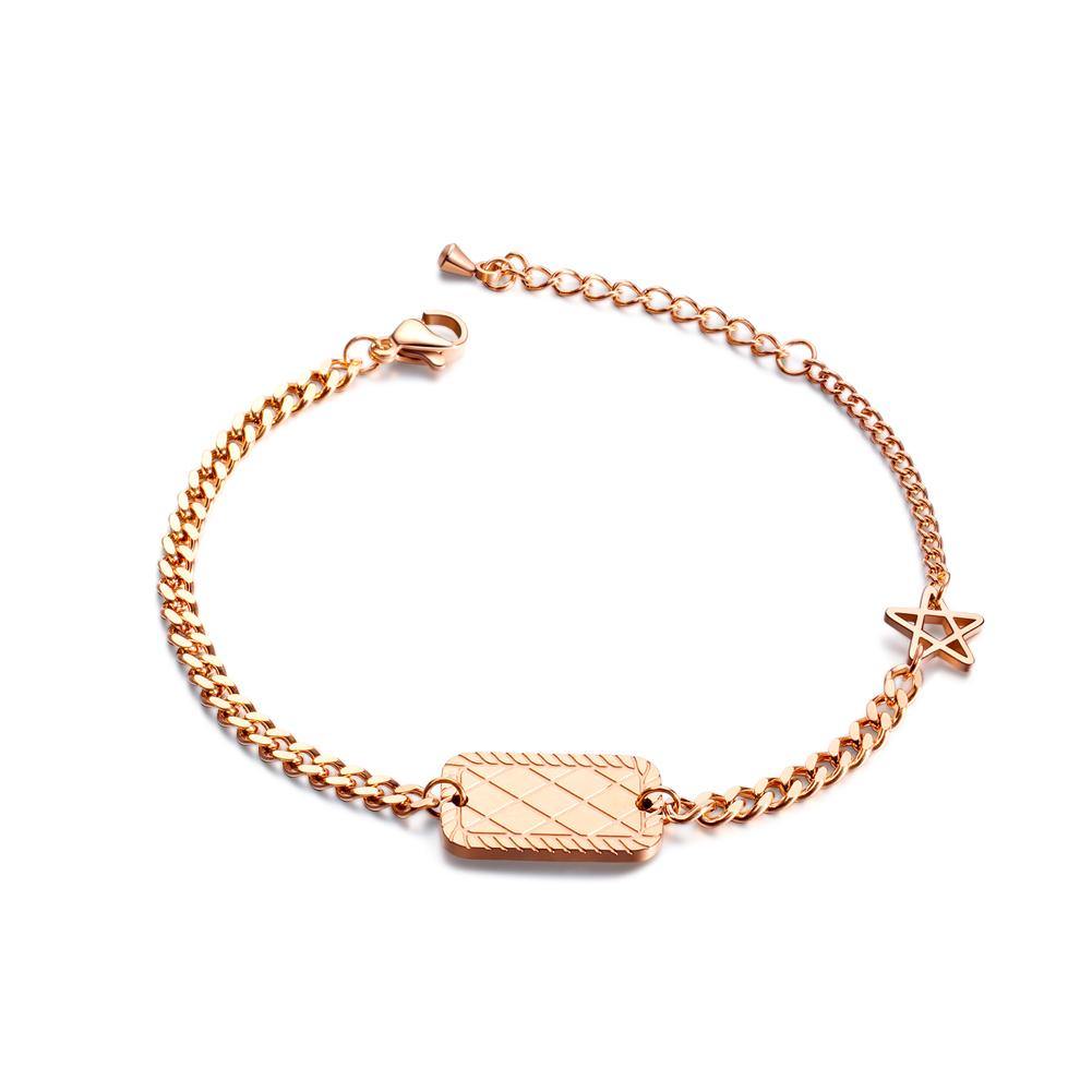 Simple and Fashion Plated Rose Gold Square Piece Star Titanium Steel Bracelet - Glamorousky