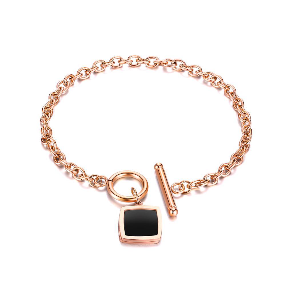 Fashion Plated Rose Gold Geometric Square Titanium Steel Bracelet - Glamorousky
