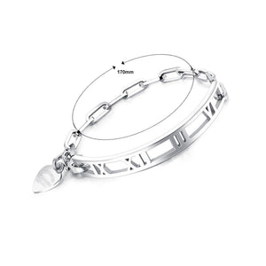 Fashion Creative Roman Numeral Heart-shaped Titanium Steel Bracelet - Glamorousky