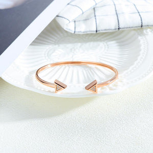 Simple Personality Plated Rose Gold Geometric Triangle Cubic Zirconia Titanium Steel Open Bangle - Glamorousky