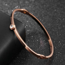 Load image into Gallery viewer, Simple and Fashion Plated Rose Gold Geometric Cubic Zirconia Titanium Steel Bangle - Glamorousky