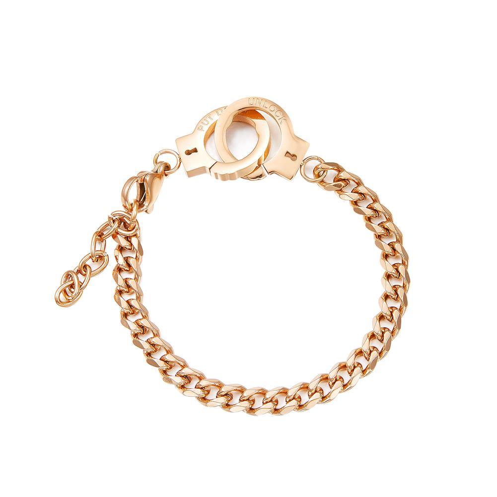 Simple Personality Plated Rose Gold Handcuffs Titanium Steel Bracelet - Glamorousky