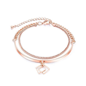 Simple Fashion Plated Rose Gold Geometric Square Double Bracelet - Glamorousky