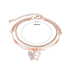 Fashion and Elegant Plated Rose Gold Butterfly Double Bracelet with Cubic Zirconia - Glamorousky