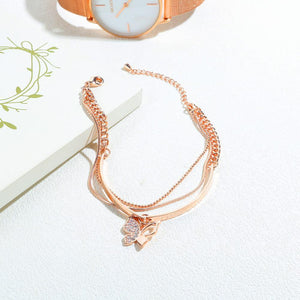 Fashion and Elegant Plated Rose Gold Butterfly Double Bracelet with Cubic Zirconia - Glamorousky