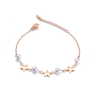 Simple and Elegant Plated Rose Gold Star Pearl Titanium Steel Bracelet - Glamorousky