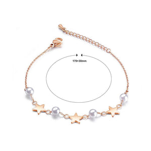 Simple and Elegant Plated Rose Gold Star Pearl Titanium Steel Bracelet - Glamorousky