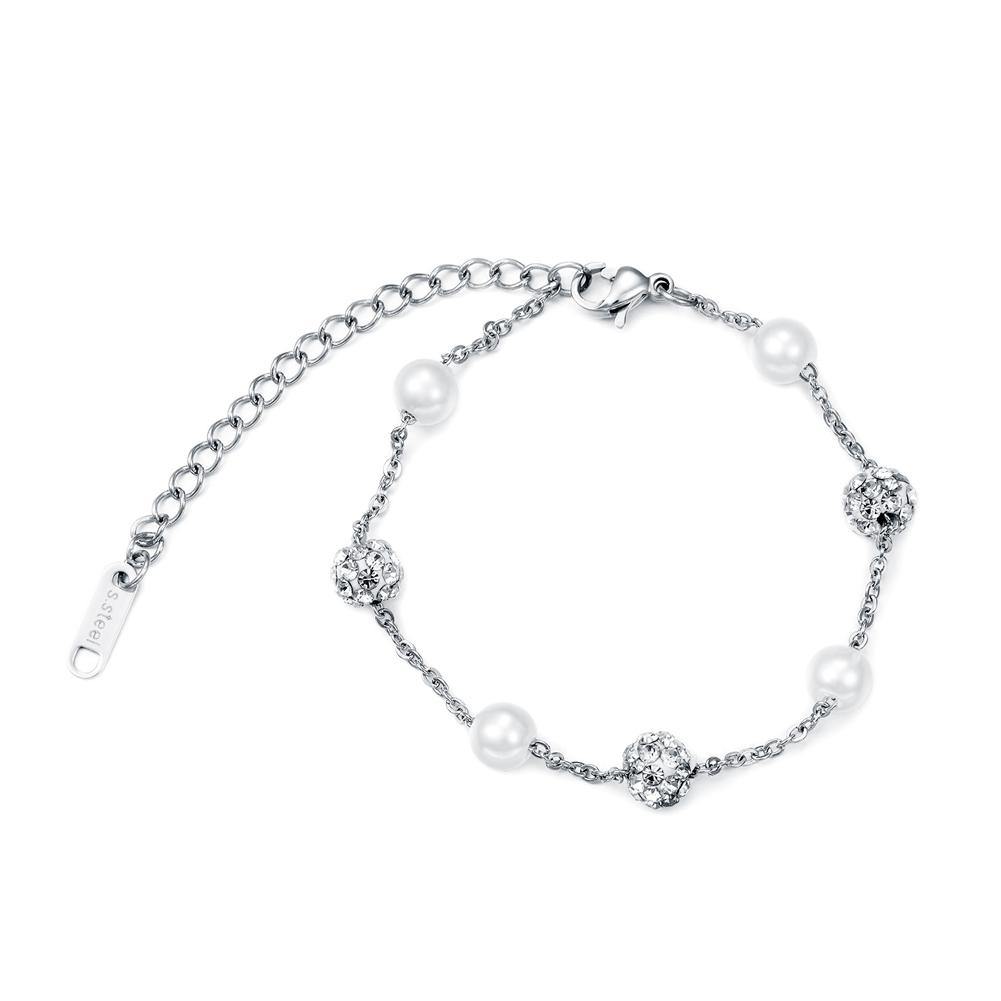 Simple and Fashion Geometric Round Pearl Titanium Steel Bracelet with Cubic Zirconia - Glamorousky