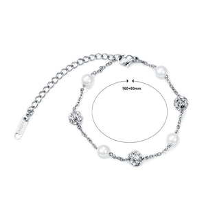Simple and Fashion Geometric Round Pearl Titanium Steel Bracelet with Cubic Zirconia - Glamorousky