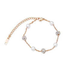 Load image into Gallery viewer, Simple and Fashion Plated Rose Gold Geometric Round Pearl Titanium Steel Bracelet with Cubic Zirconia - Glamorousky