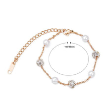 Load image into Gallery viewer, Simple and Fashion Plated Rose Gold Geometric Round Pearl Titanium Steel Bracelet with Cubic Zirconia - Glamorousky