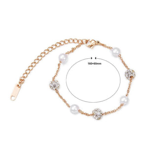 Simple and Fashion Plated Rose Gold Geometric Round Pearl Titanium Steel Bracelet with Cubic Zirconia - Glamorousky