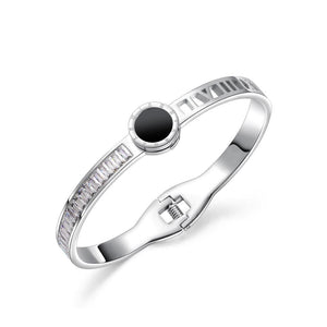 Elegant and Fashion Roman Numeral Geometric Round Titanium Steel Bangle with Cubic Zirconia - Glamorousky