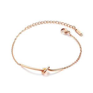 Simple and Sweet Plated Rose Gold Knotted Titanium Steel Bracelet - Glamorousky