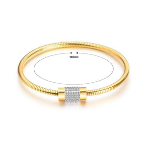 Fashion Simple Plated Gold Geometric Cylindrical Cubic Zirconia Titanium Steel Bangle - Glamorousky