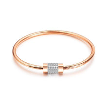 Load image into Gallery viewer, Fashion and Simple Plated Rose Gold Geometric Cylindrical Cubic Zirconia Titanium Titanium Bangle - Glamorousky