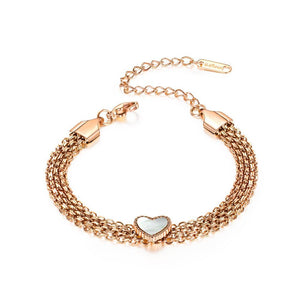 Elegant and Romantic Plated Rose Gold Heart-shaped Titanium Steel Multi-layer Bracelet - Glamorousky