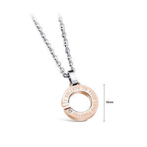 Fashion and Simple Plated Rose Gold Titanium Steel Geometric Round Pendant with Cubic Zirconia and Necklace - Glamorousky