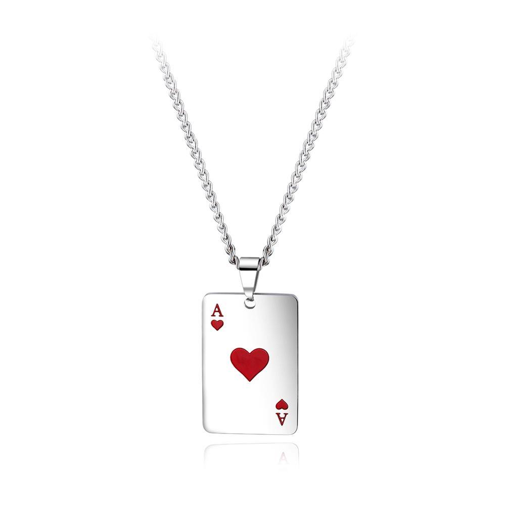 Fashion Simple Titanium Steel Heart A Poker Pendant with Necklace - Glamorousky