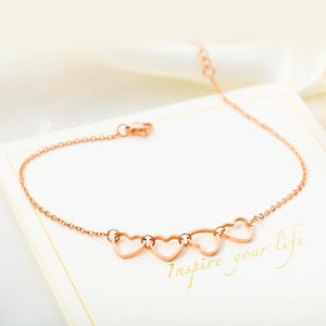 Simple and Romantic Plated Rose Gold Hollow Heart Titanium Steel Anklet - Glamorousky