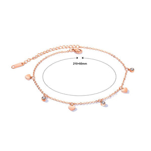 Simple and Romantic Plated Rose Gold Heart Shaped Cubic Zirconia Titanium Anklet - Glamorousky